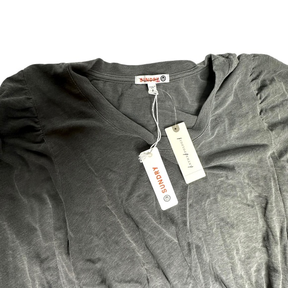 NWT Sundry for Anthropologie Shirred Puff Sleeve Dress in Carbon size m - Picture 10 of 16